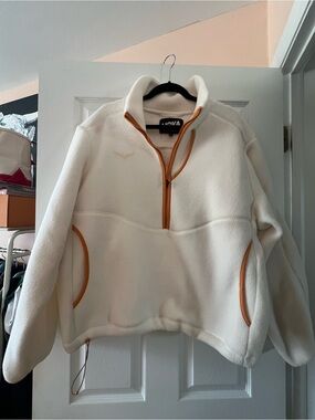 Hoka Cream Fleece Jacket with Orange Zip